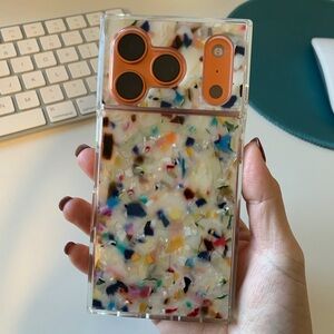 Flaunt iPhone 17 Pro Square Case (MagSafe), Rainbow Confetti Tortoise Shell